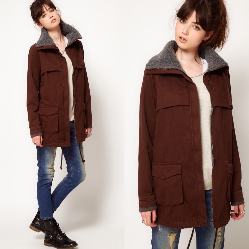 One Teaspoon Knit and Faux Fur Trim Parka US 6